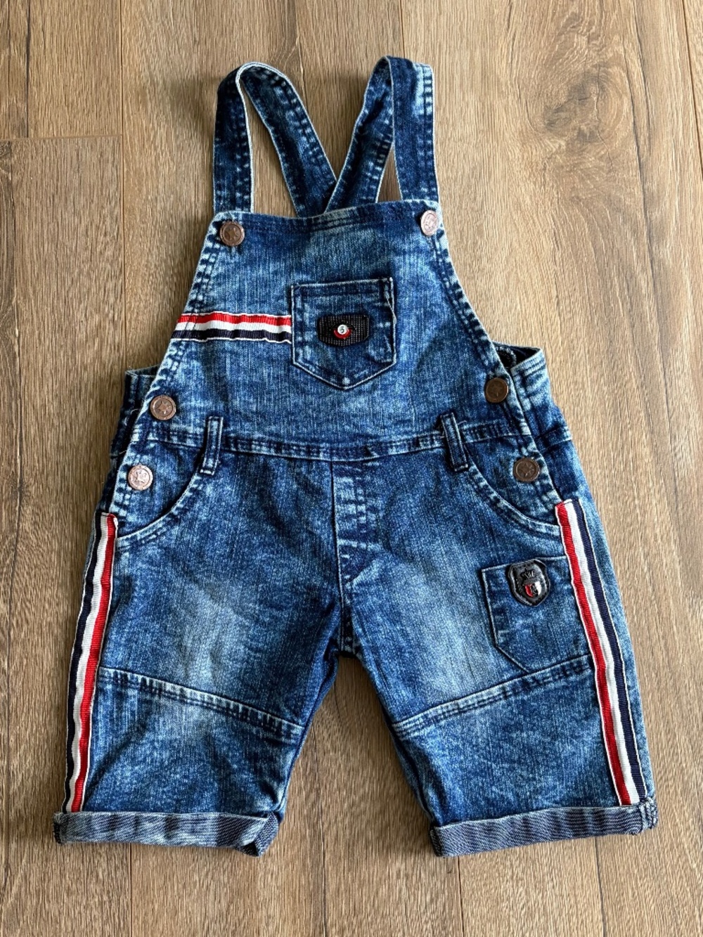 Vintage Boutique Baby Boys Acid Wash Denim Short Overalls size 18-24 Month